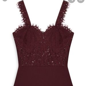 NWT Burgandy Eyelash Lace Bodysuit lingerie